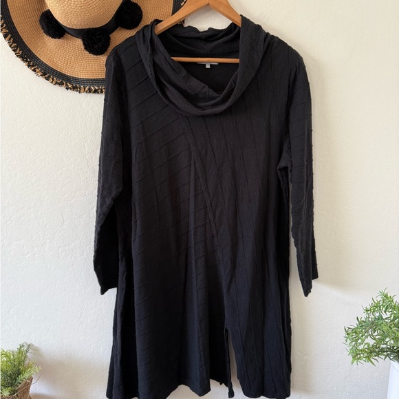 Habitat Boho Black Cotton Textured Cowl Neck Long Sleeve Tunic Dress Lagenlook - Picture 3 of 10